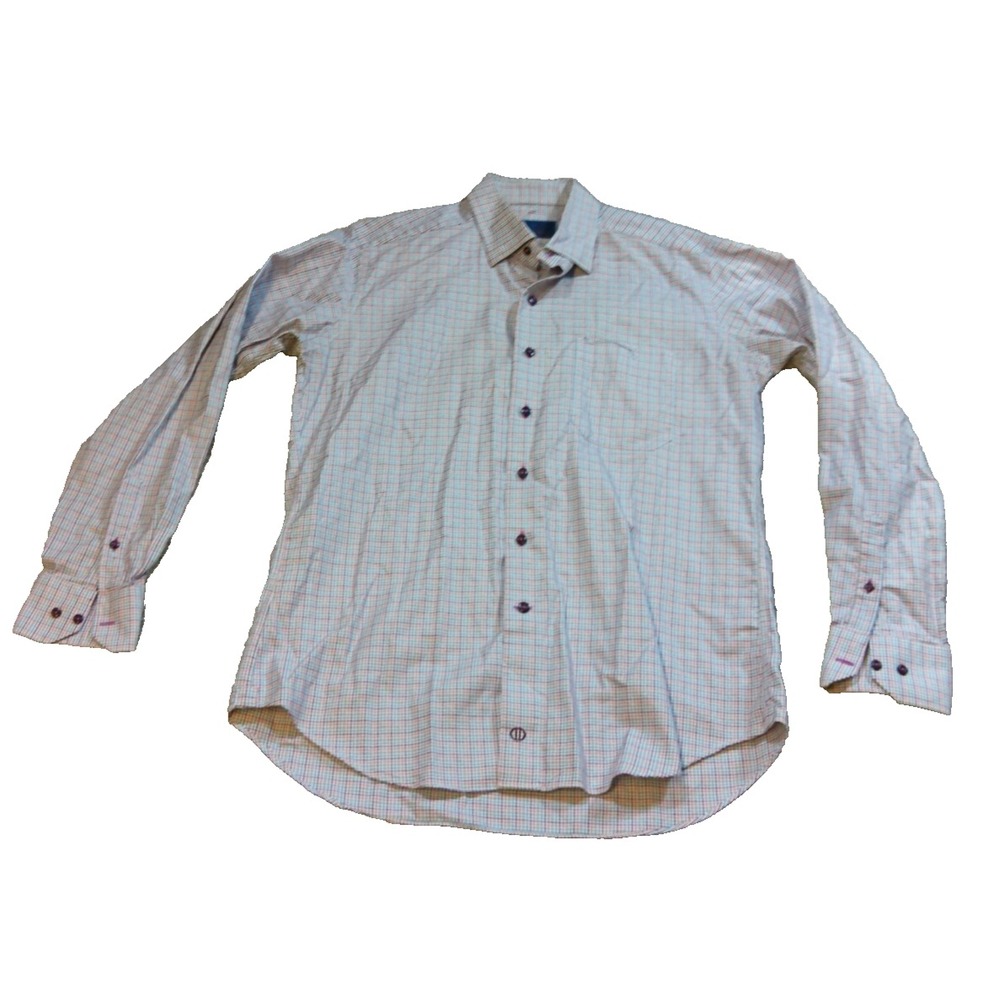 David Donahue Long Sleeve Shirt Blue White Gingham Plaid  Academia Men's Size L